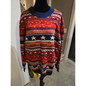 Box Lunch Wonder Woman Fair Isle Knit Sweater Red Blue Stars XXL DC Comics